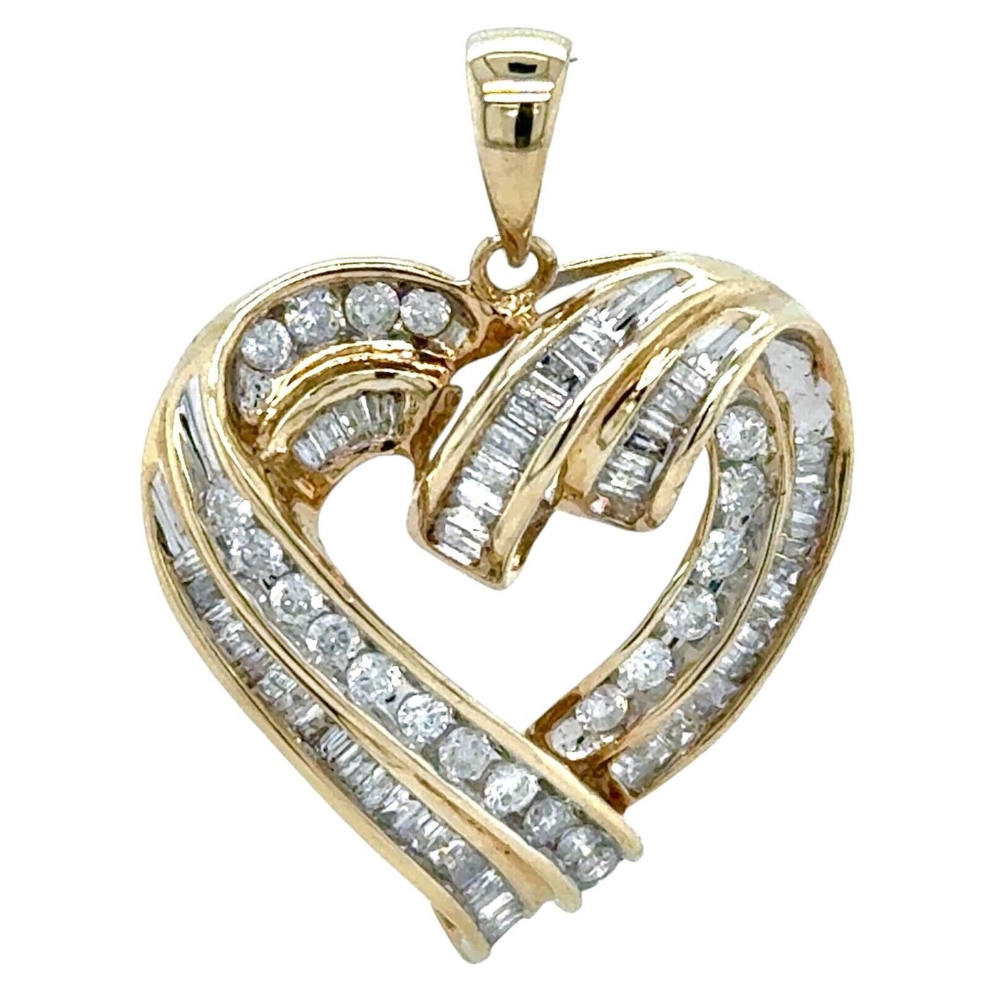 10k Yellow Gold 1ctw Diamond Heart Pendant 3.9g