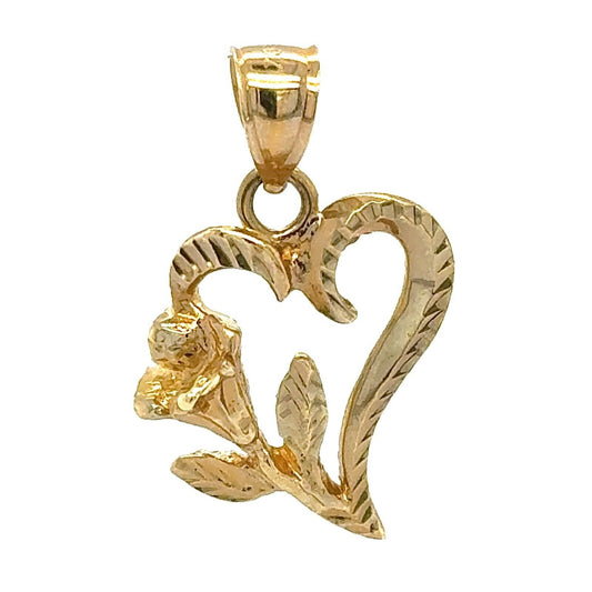 14K Yellow Gold Heart & Flower Pendant 2.2g