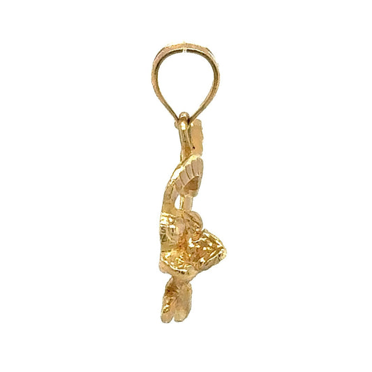 14K Yellow Gold Heart & Flower Pendant 2.2g