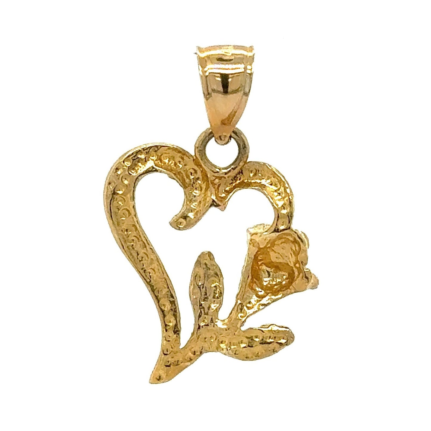14K Yellow Gold Heart & Flower Pendant 2.2g