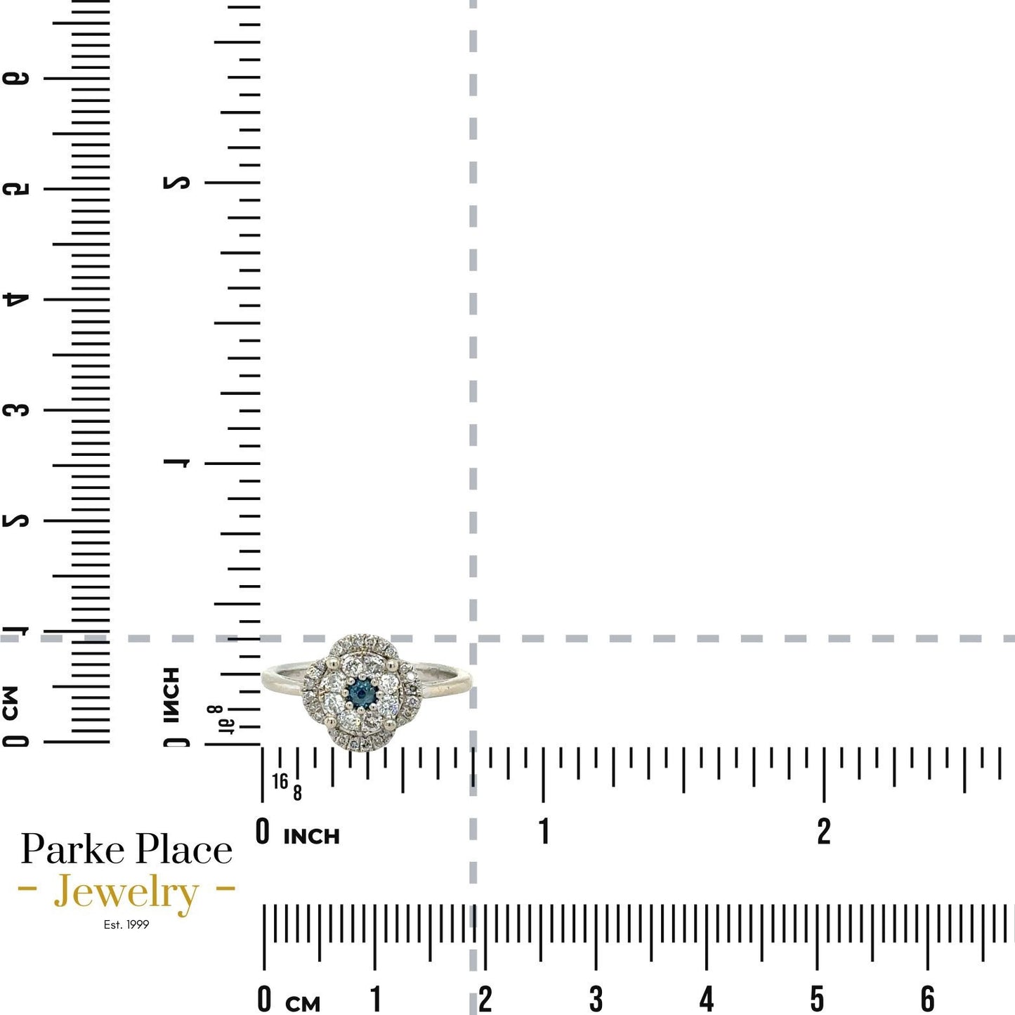 14K White Gold Blue & White Diamond 1/4ctw Halo Ring Size 5.5