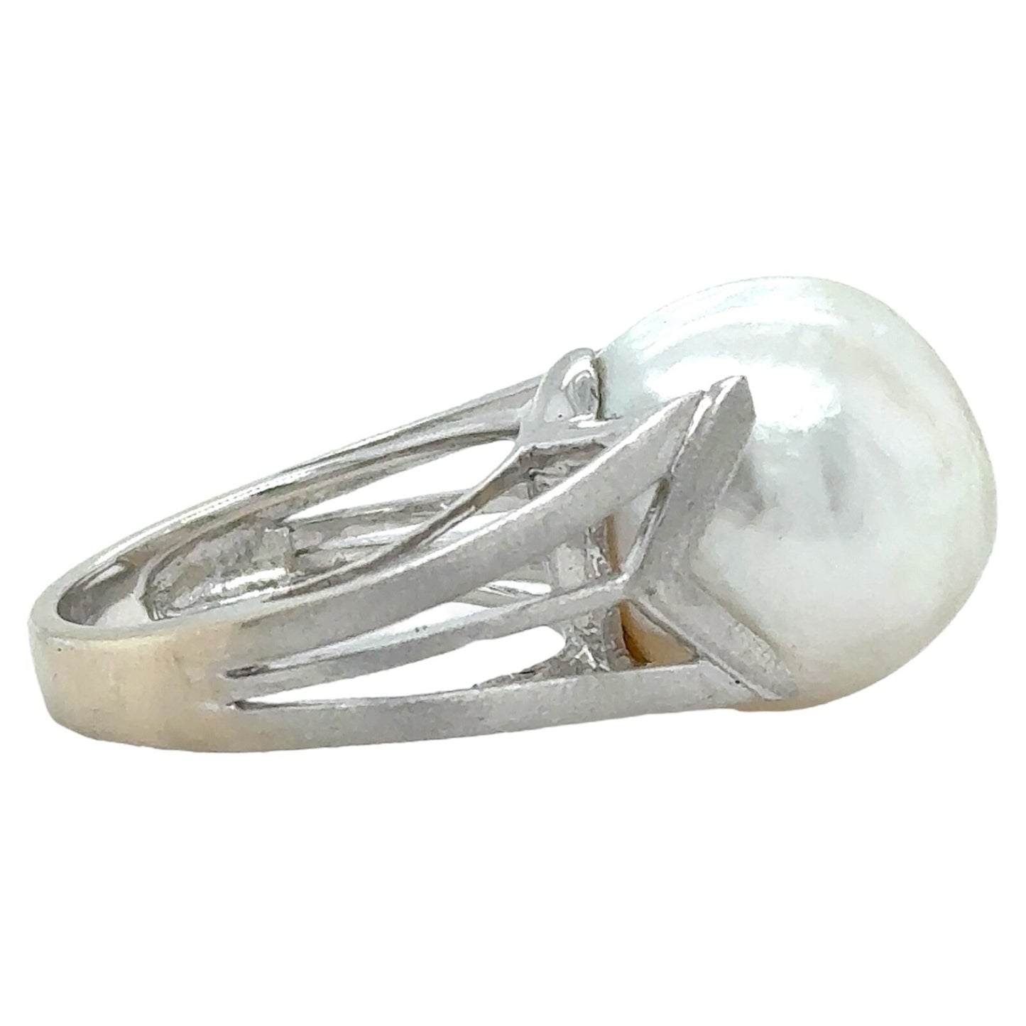 Large 15mm Baroque Pearl Ring 18K White Gold 13.4g Size 7