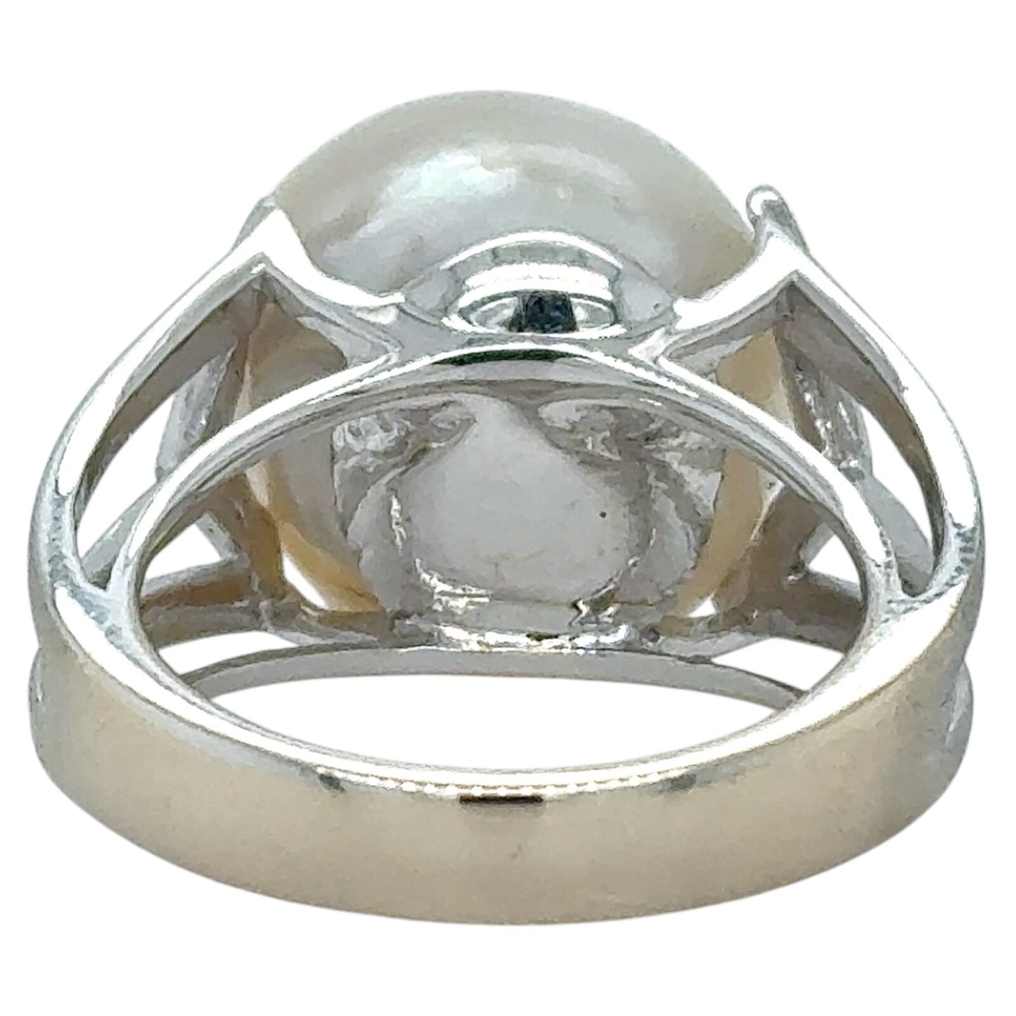 Large 15mm Baroque Pearl Ring 18K White Gold 13.4g Size 7