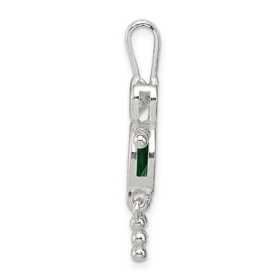 Sterling Silver Rhodium-plated CZ and Birthstone Green May Glass Boy Pendant