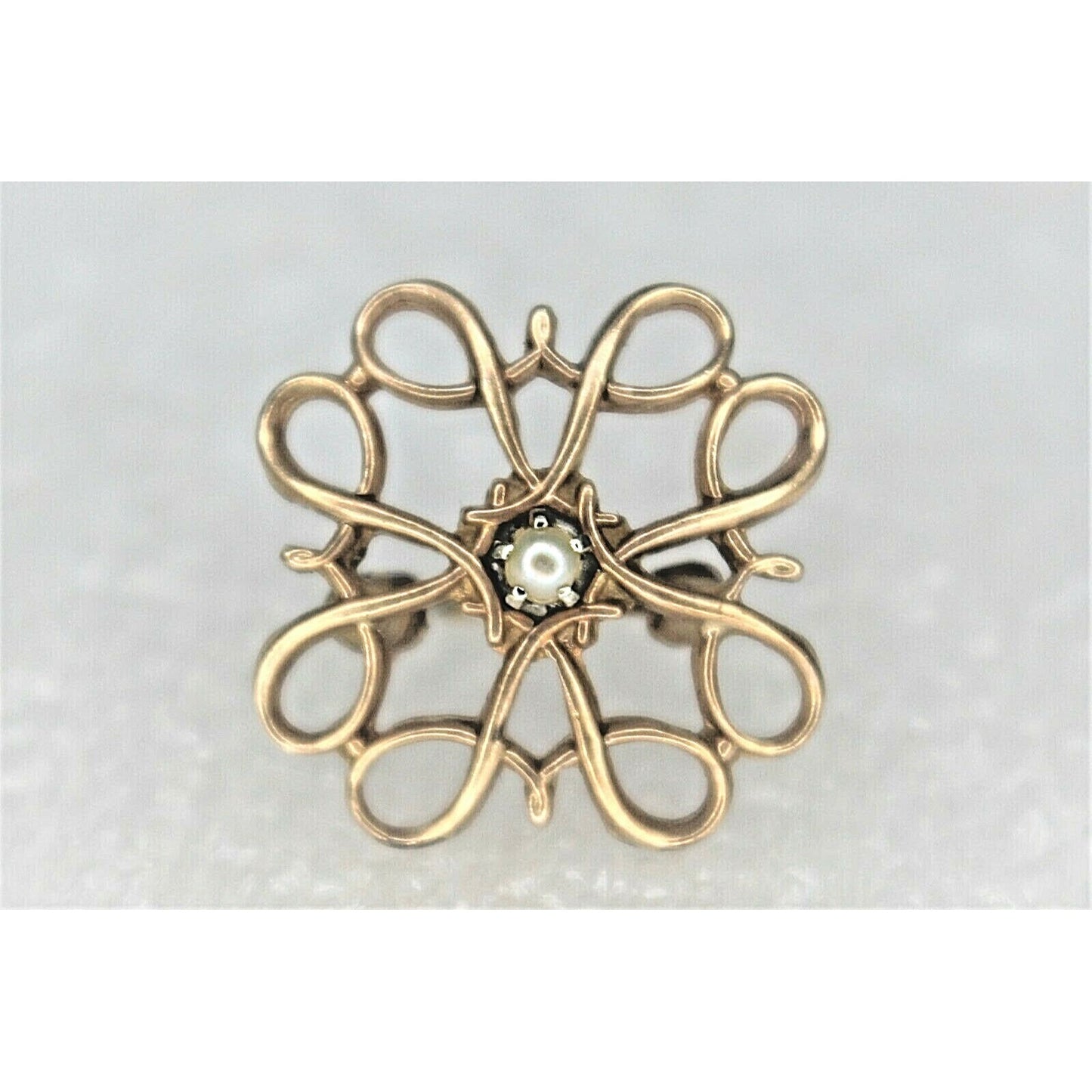 VINTAGE PEARL FILIGREE PIN / BROOCH REAL SOLID 10 K GOLD 1.6 g