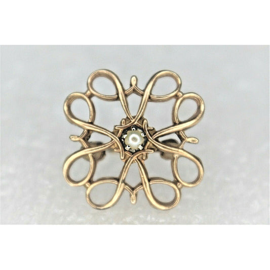 VINTAGE PEARL FILIGREE PIN / BROOCH REAL SOLID 10 K GOLD 1.6 g