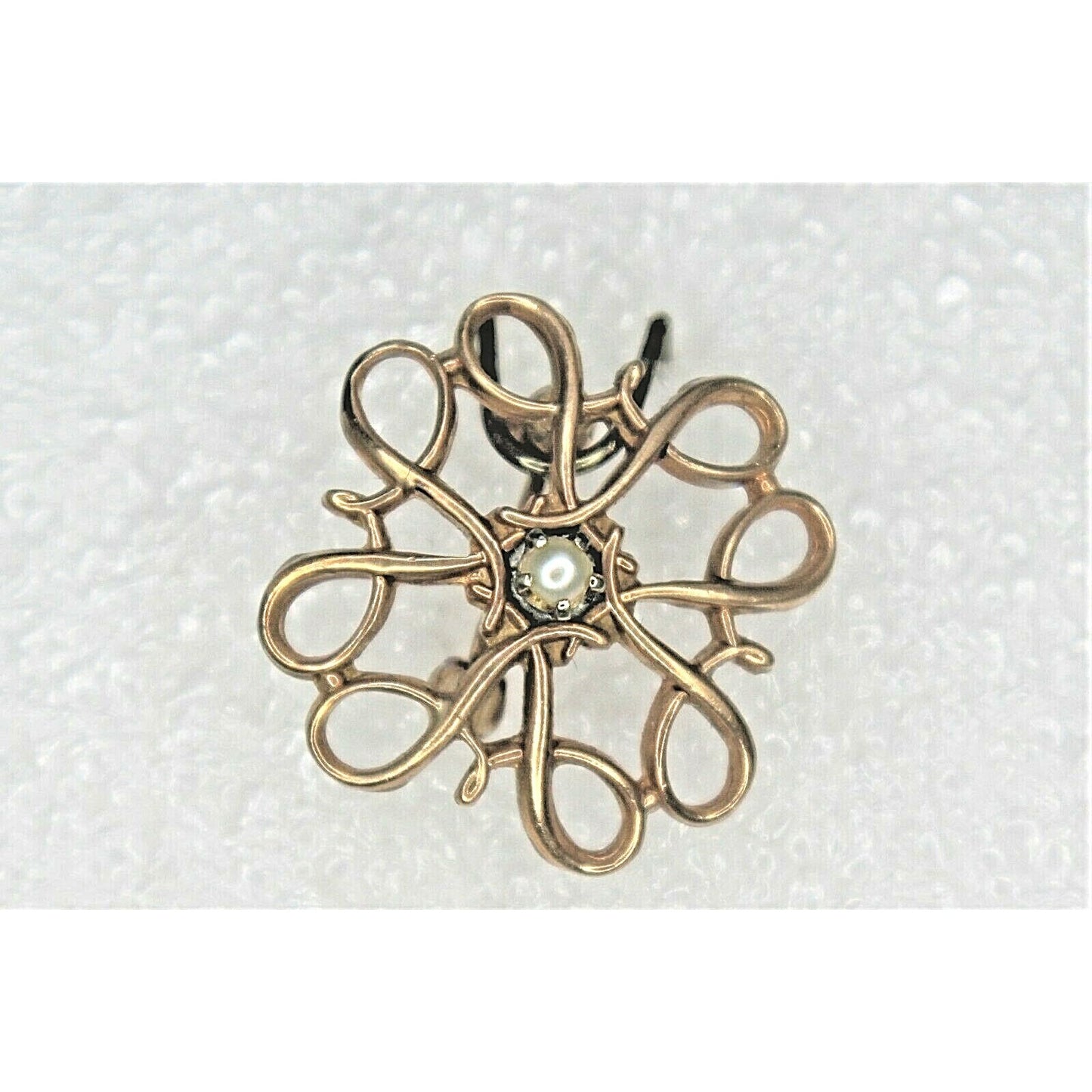 VINTAGE PEARL FILIGREE PIN / BROOCH REAL SOLID 10 K GOLD 1.6 g