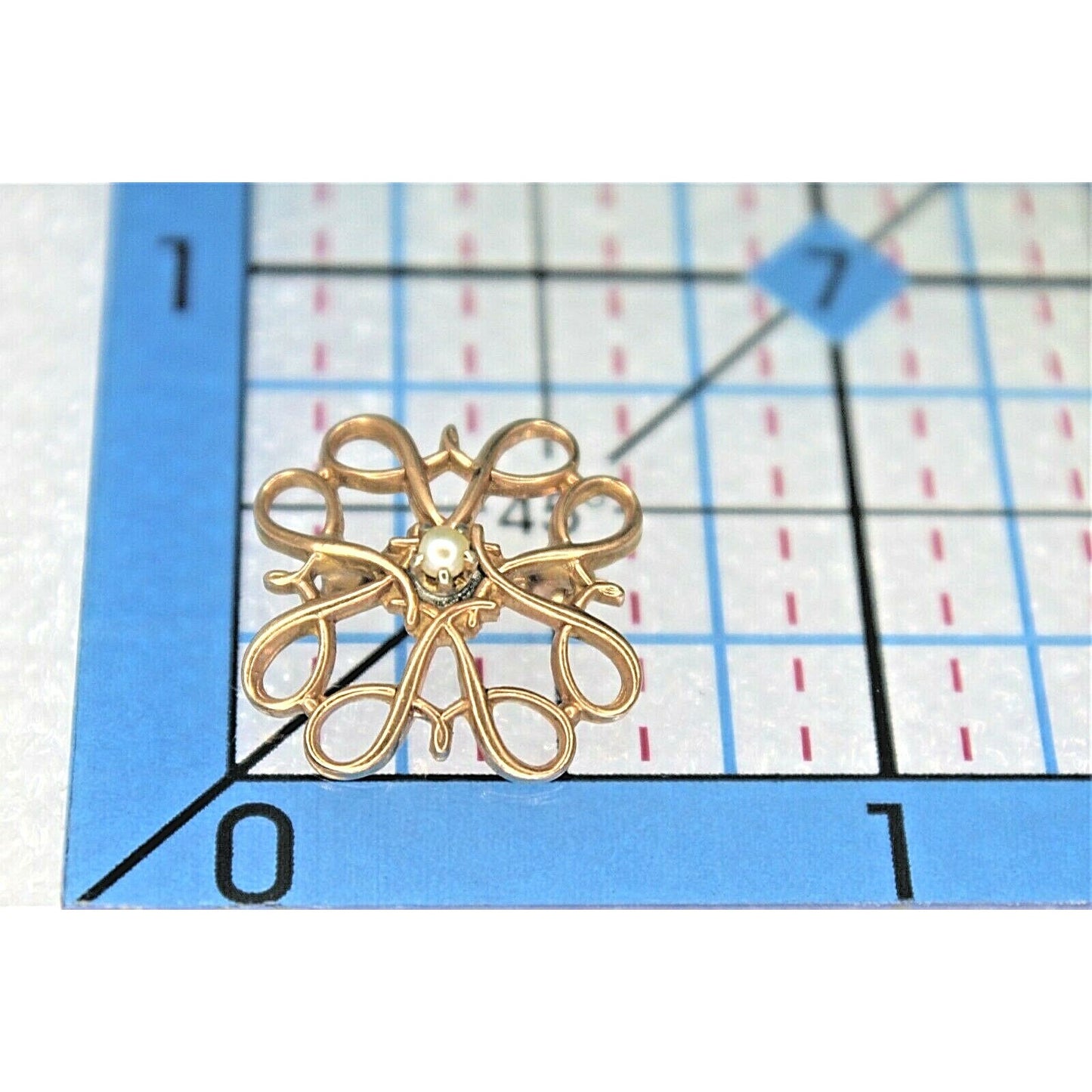 VINTAGE PEARL FILIGREE PIN / BROOCH REAL SOLID 10 K GOLD 1.6 g