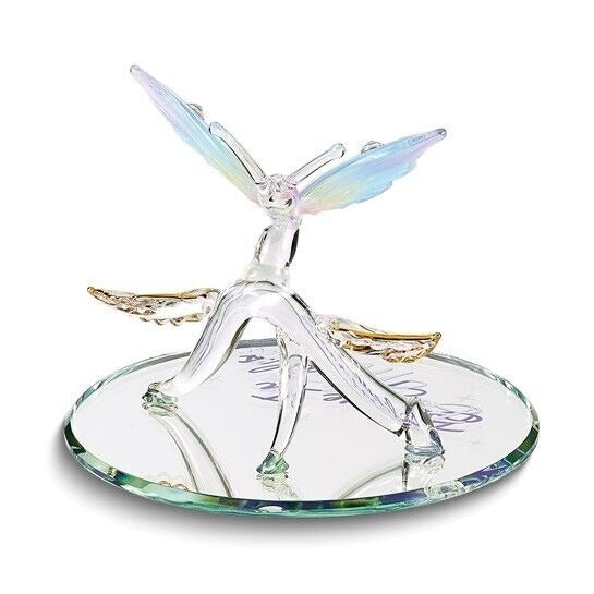 Glass Baron BELIEVE IN MIRACLES Butterfly on Leaf Handcrafted Glass Figurine