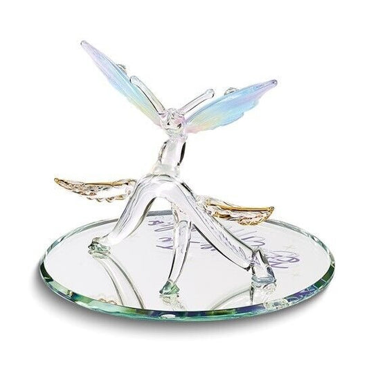 Glass Baron BELIEVE IN MIRACLES Butterfly on Leaf Handcrafted Glass Figurine