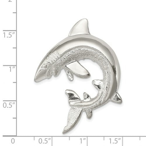 Sterling Silver Polished and Textured Shark Chain Slide Pendant