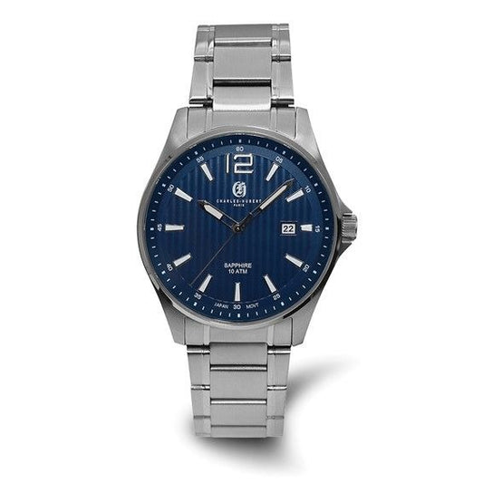 Charles-Hubert Paris Mens Stainless Steel Sapphire Crystal Watch 10 ATM Water-Resistant