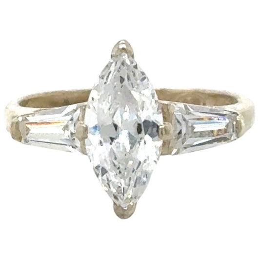 Cubic Zirconia Solitaire Ring .925 Sterling Silver 3.7g Size 7.25