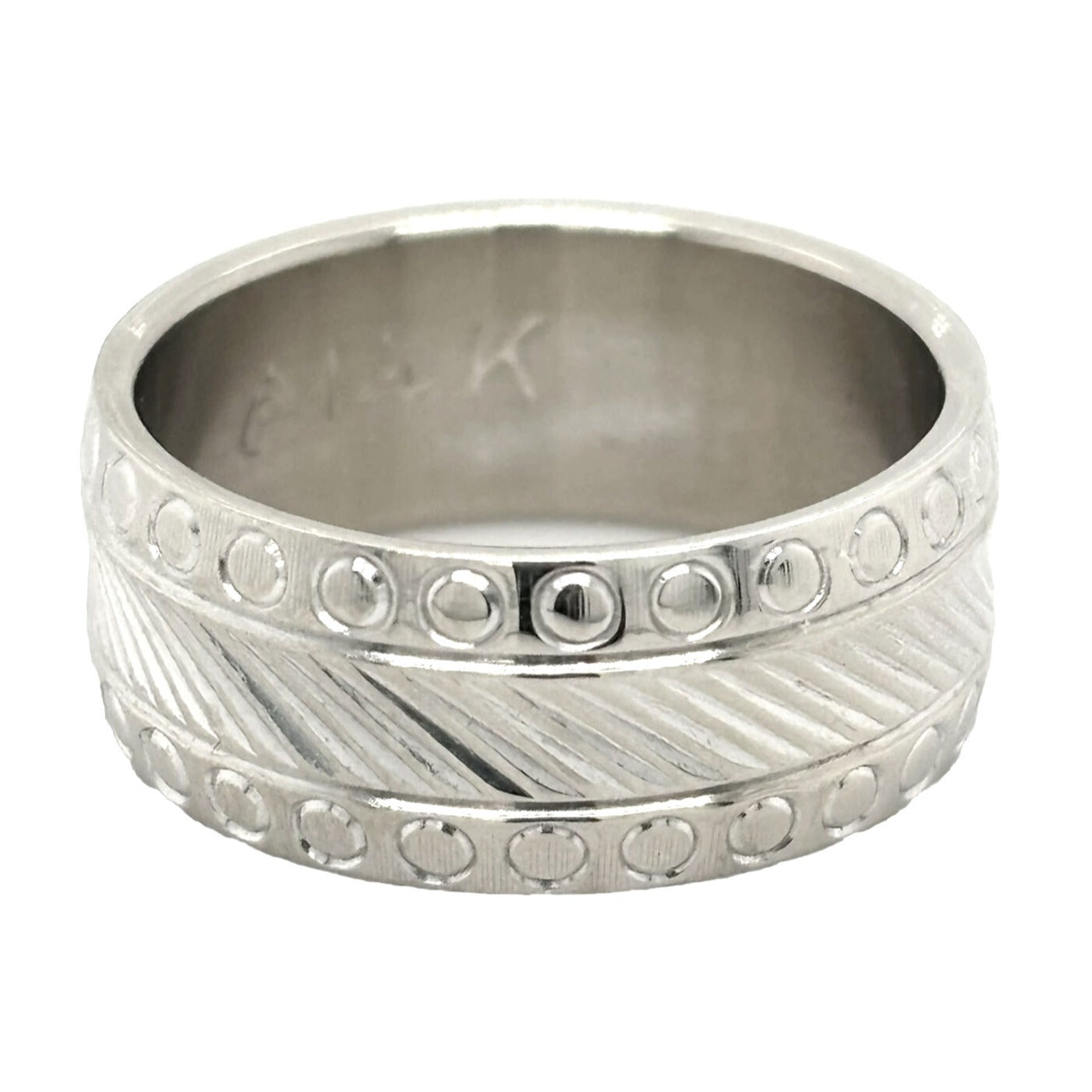 6.9 mm Etched Wedding Band 14k White Gold 5.0g Size 4.5