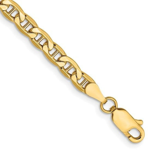 14K Yellow Gold 4mm Anchor Chain Bracelet 8" Lobster Clasp
