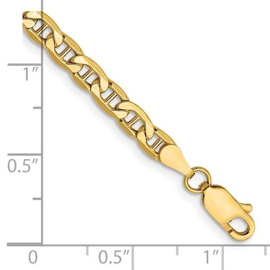 14K Yellow Gold 4mm Anchor Chain Bracelet 8" Lobster Clasp
