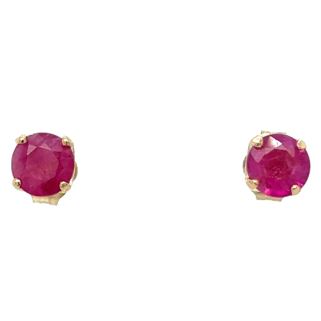 14k Yellow Gold Solitaire Round Ruby Earrings 0.8g