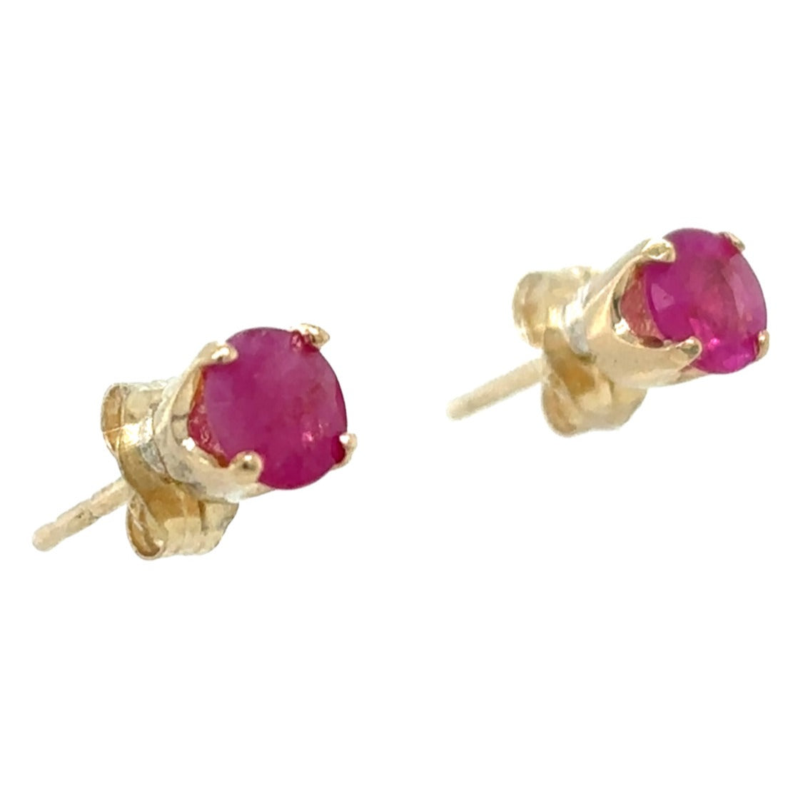14k Yellow Gold Solitaire Round Ruby Earrings 0.8g