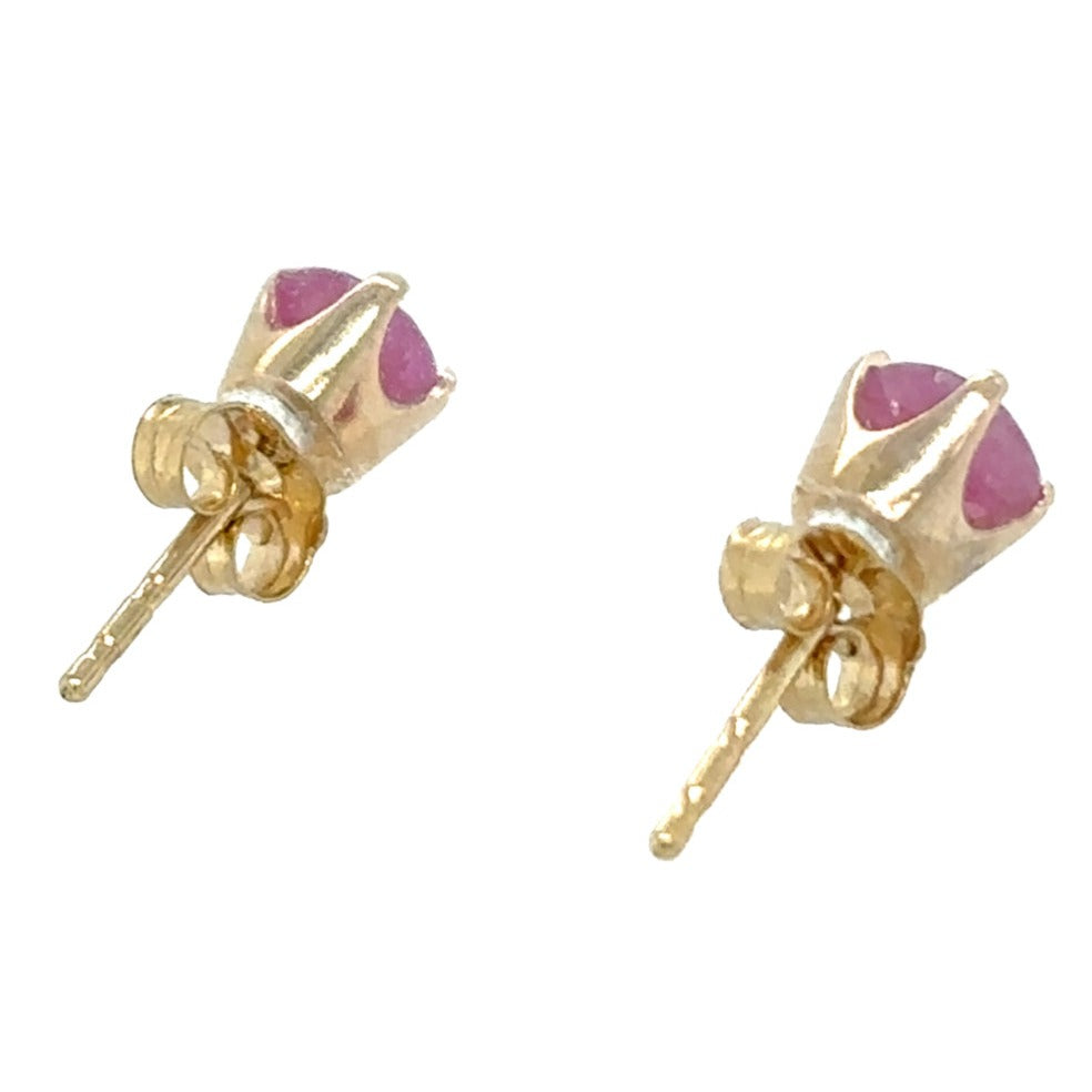 14k Yellow Gold Solitaire Round Ruby Earrings 0.8g
