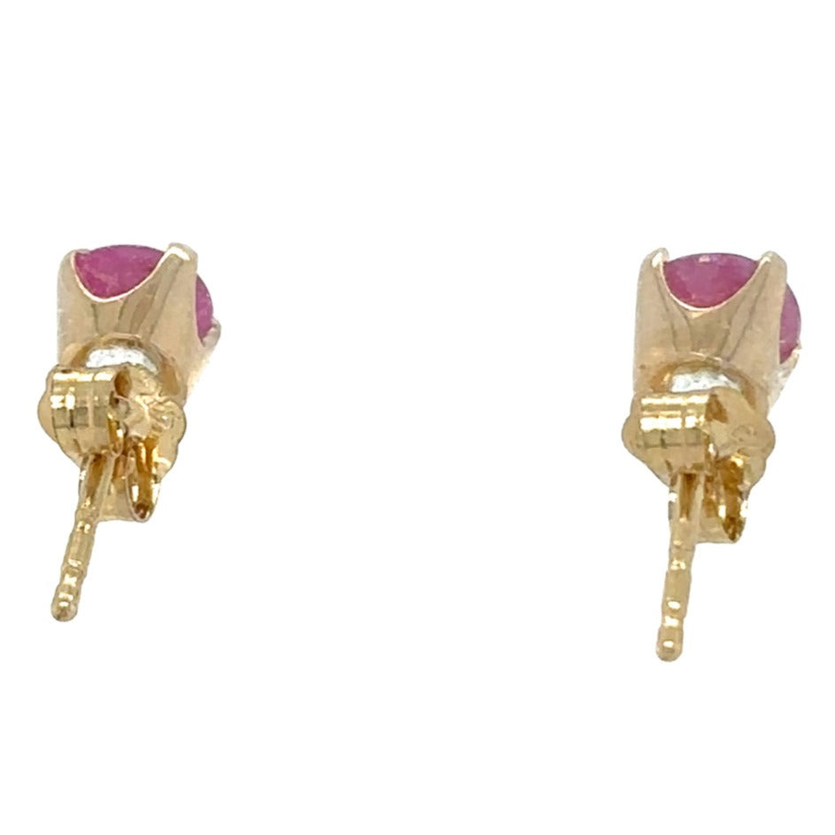 14k Yellow Gold Solitaire Round Ruby Earrings 0.8g