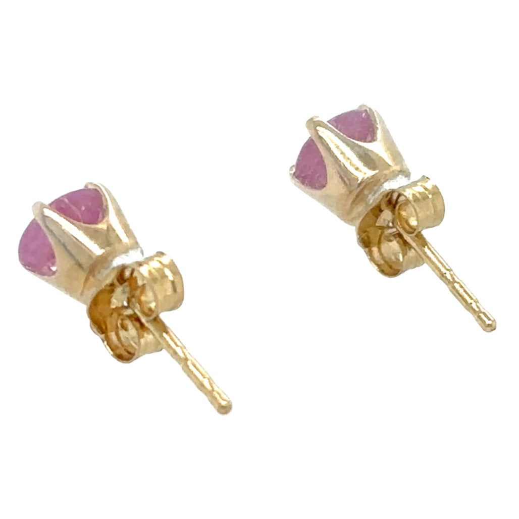 14k Yellow Gold Solitaire Round Ruby Earrings 0.8g