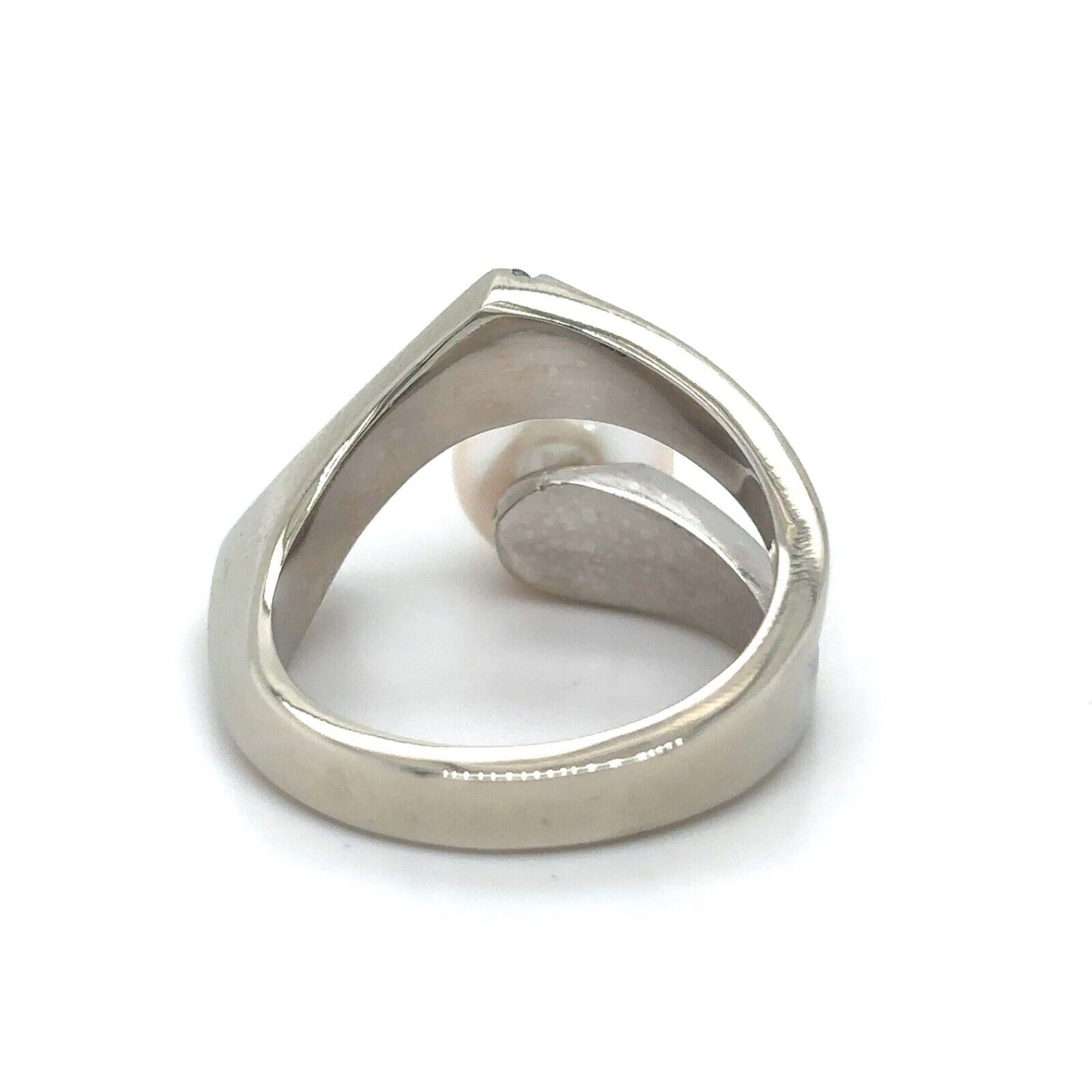 14K White Gold Ring W/ Pearl & 1/10ctw Diamonds Size 6 7g Elegant Modern Design Stunning Gift Or Statement Piece