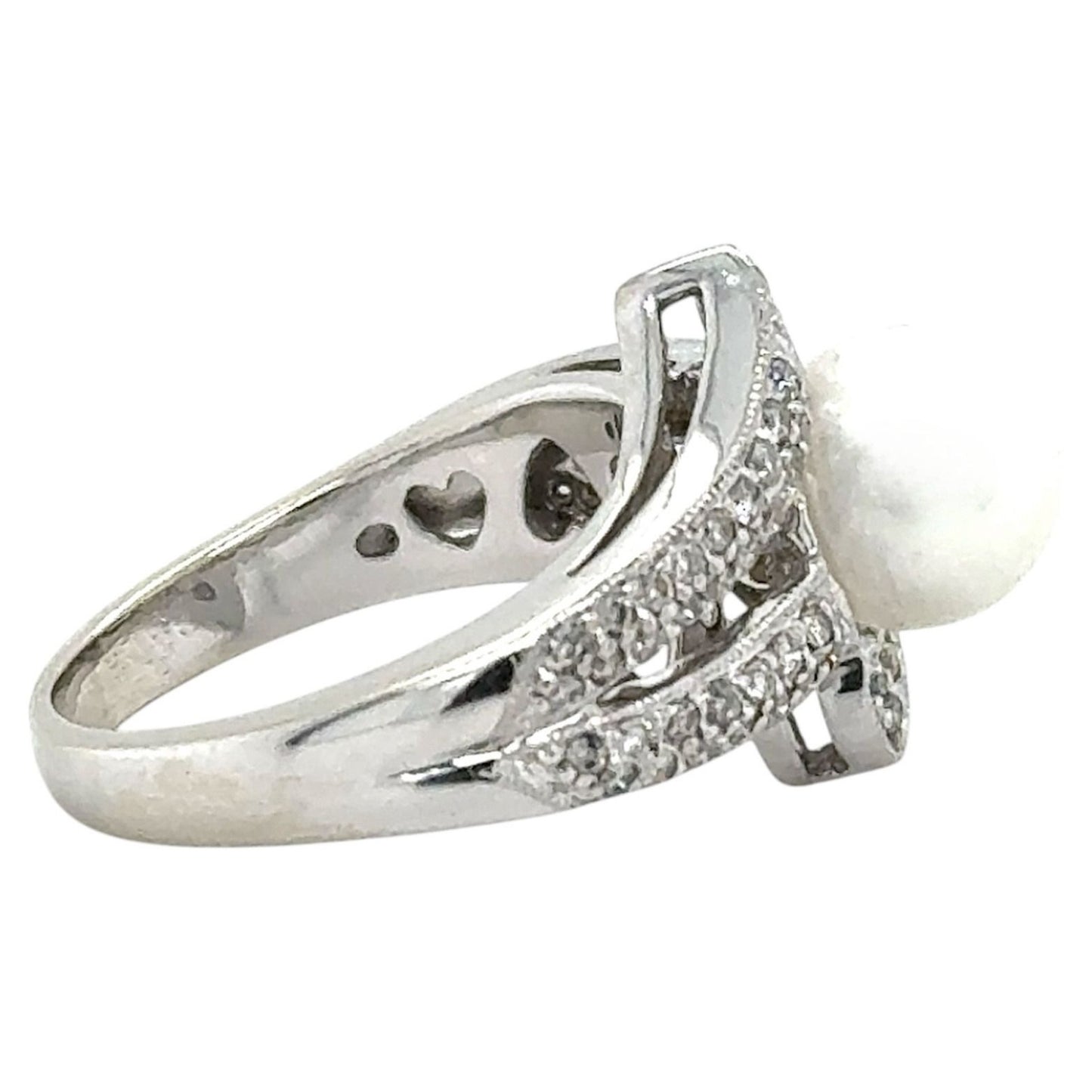 14k White Gold 8mm Pearl Solitaire & 1/3ctw Diamond Accents 6.4g Size 6.25 Ring