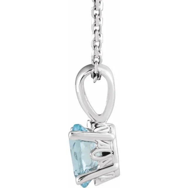 March Birthstone Natural Aquamarine 16-18" Necklace .925 Sterling Silver