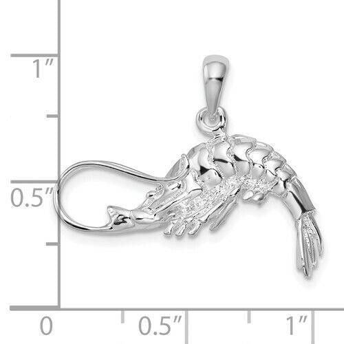 Sterling Silver Rhodium-Plated 3D Shrimp Pendant