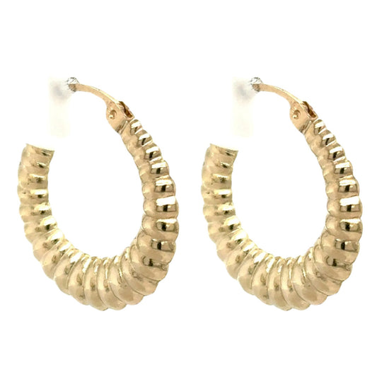 14K Yellow Gold Ribbed Hoop Earrings 2.1g