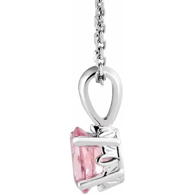 October Birthstone Natural Pink Tourmaline 16-18" Necklace .925 Sterling Silver