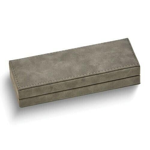 Elegant Gray Faux Leather Pen Gift Set With Ballpoint & Rollerball Pens