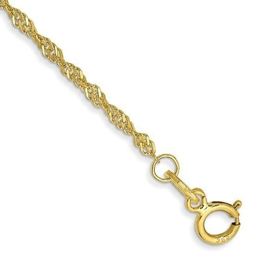 1.4 mm Singapore 7 inch Chain Bracelet 10k Yellow Gold