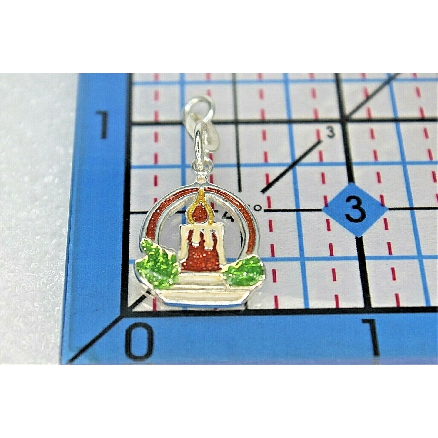 Sterling Silver Enameled Lit Holiday Candle Charm 925