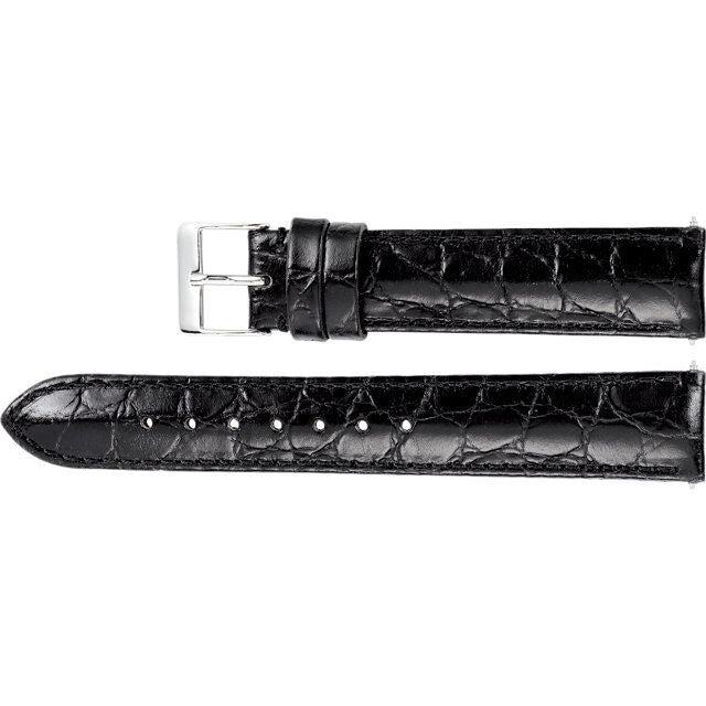 Men's 22mm Black Leather Crocodile Grain Padded Calfskin Watch Strap Band