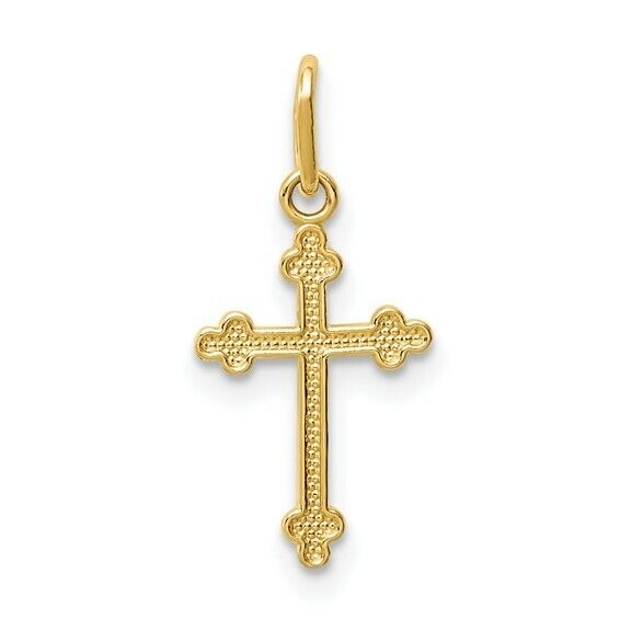 14k Yellow Gold Polished Small Budded Cross Charm