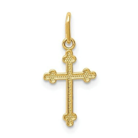 14k Yellow Gold Polished Small Budded Cross Charm