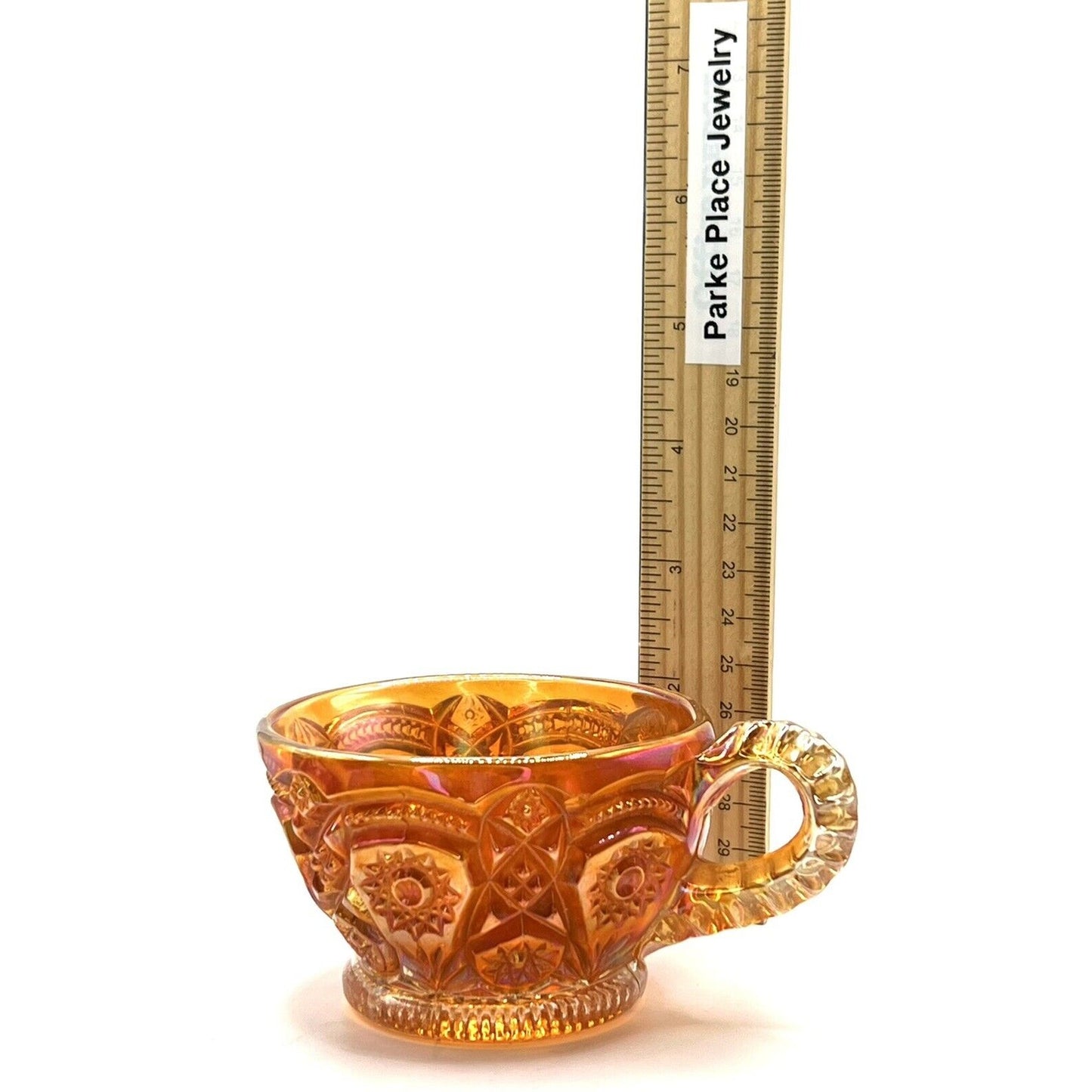 Vintage Carnival Glass Cup Iridescent Marigold Flower Pattern