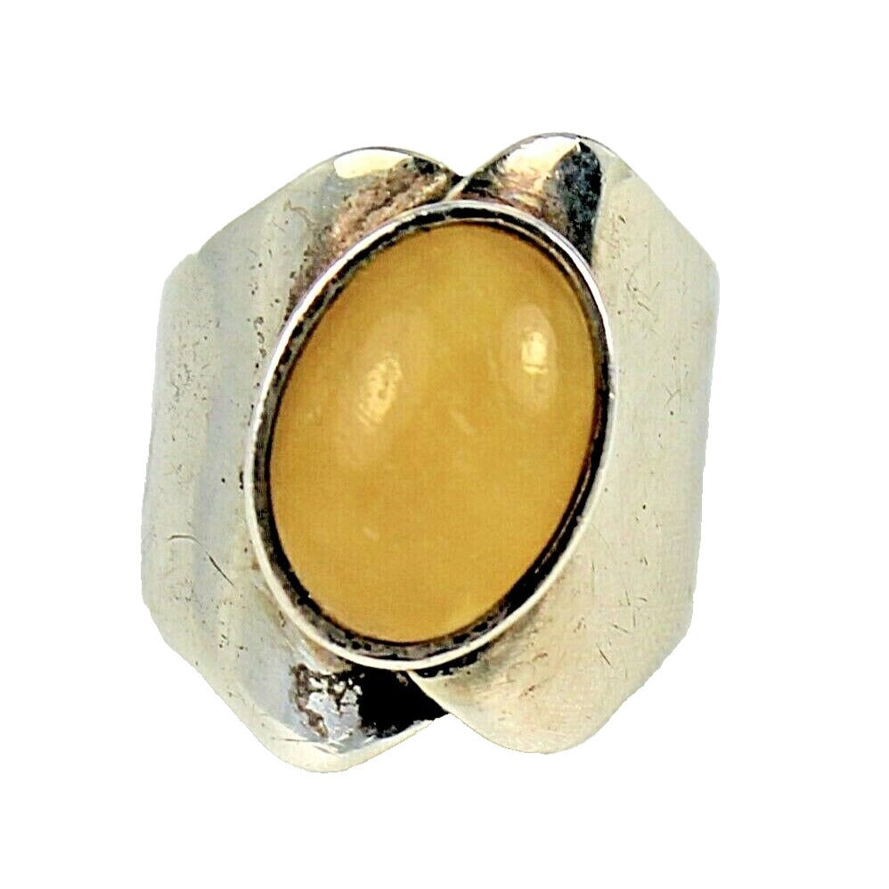Sterling Silver Created Yellow Stone Solitaire Ring 7.9g Size 7