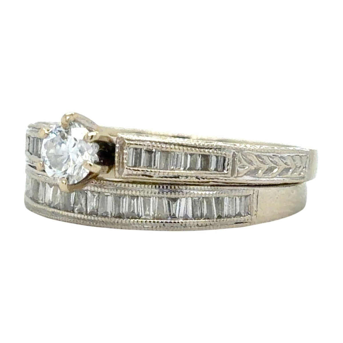 1ctw Diamond Bridal Wedding Ring Set 14k White Gold 5.5g Size 7