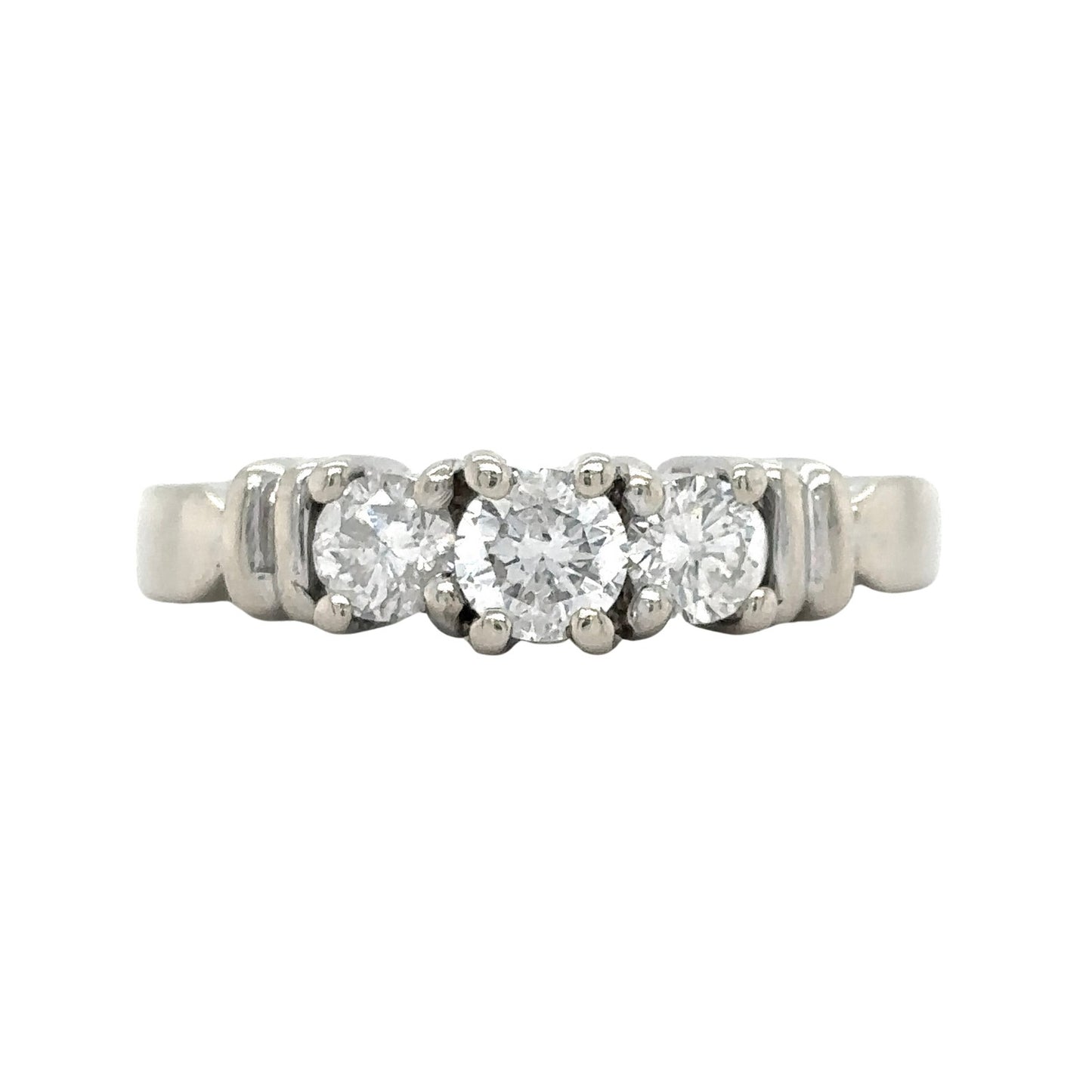 14k White Gold 1/2ctw Three-Stone Diamond Size 4.75 Engagement Ring 3.4g