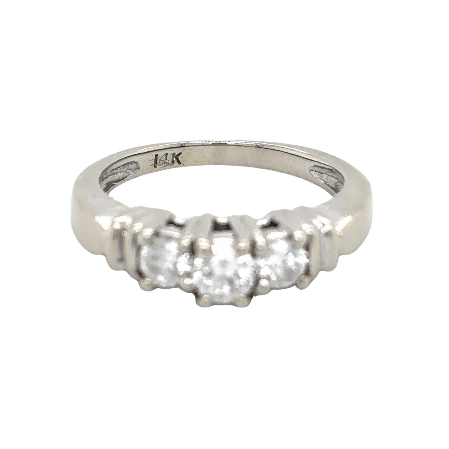 14k White Gold 1/2ctw Three-Stone Diamond Size 4.75 Engagement Ring 3.4g