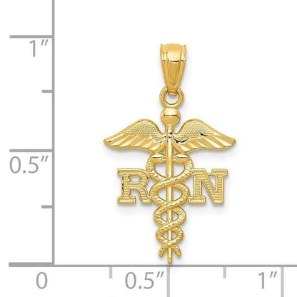 14K Yellow Gold Diamond-cut Polished RN Nurse Pendant