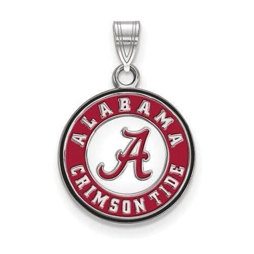 Sterling Silver University Of Alabama Medium Enameled Disc Pendant .925