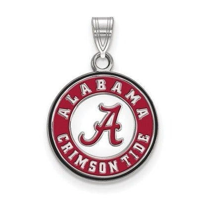 Sterling Silver University Of Alabama Medium Enameled Disc Pendant .925