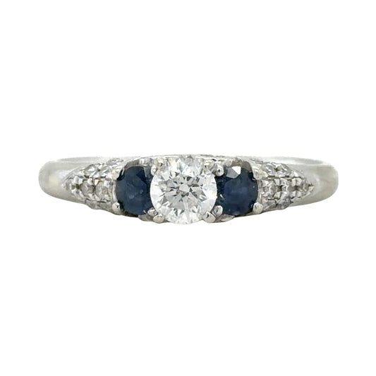 1/2ctw Diamond & Sapphire 14K White Gold Ring Size 7 2.9g