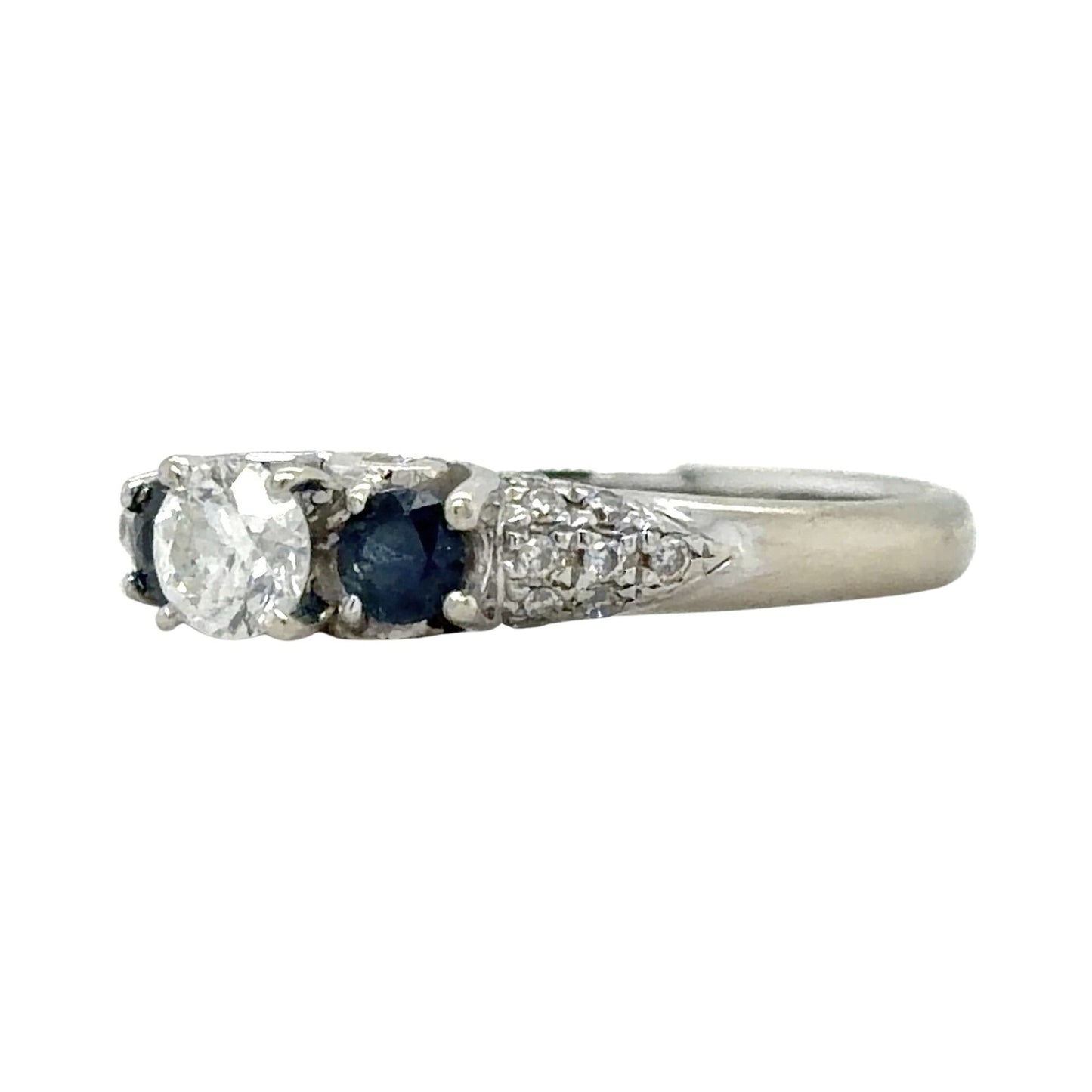 1/2ctw Diamond & Sapphire 14K White Gold Ring Size 7 2.9g