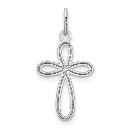 Small Ribbon Cross Pendant 14k White Gold