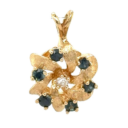 Blue Spinel & Diamond Pendant 14k Yellow Gold 2.8g