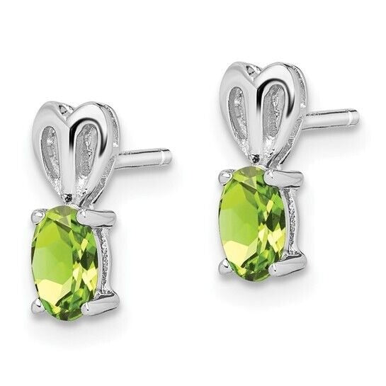 Sterling Silver Rhodium-plated August Birthstone Peridot Post Earrings